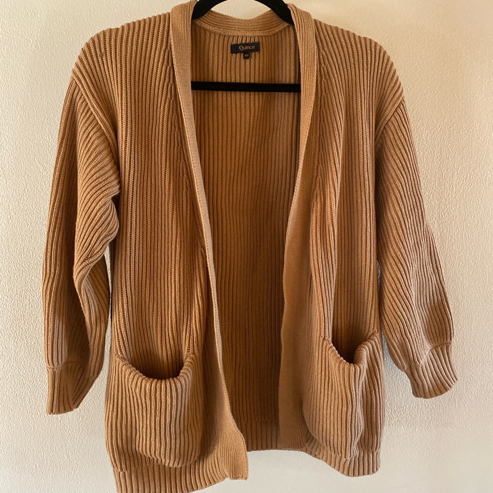 Quince Camel Ribbed oversized Cardigan Sweater